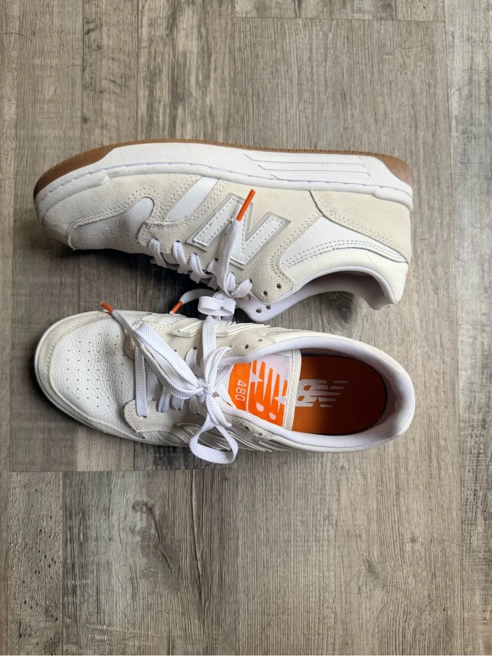 New Balance 480’s White, Beige & Orange Sneakers